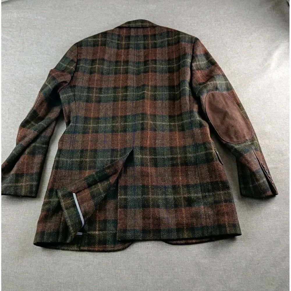 Brooks Brothers Fitzgerald Tweed Blazer Mens 38 S Plaid Wool Elbow Patches